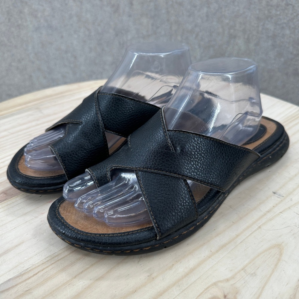 b.o.c. Born Slide Sandals Womens 10 Black Leather Toe Loop